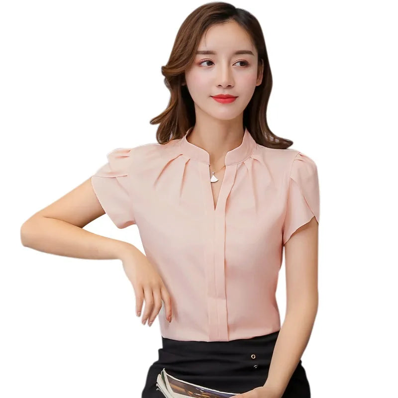 Women Office Ladies Chiffon White Shirt Short Sleeve elegant Tops Casual Clothing
