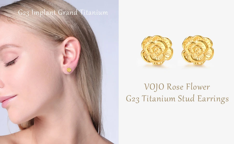 Rose Flower G23 Titanium Stud Earrings Hypoallergenic Post Pierced Tragus Cartilage Lobe Ear Stud Nickel Free for Women