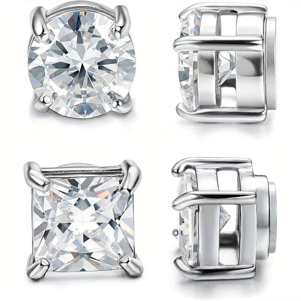 perfect 2Pairs Magnetic Earrings 316L Stainless Steel Stud for Men, Non-piercing CZ Hypoallergenic