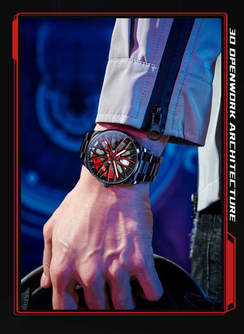 OLEVS Men Watches Waterproof Rotary Sport Car Rim Man Luxury Watch High Quality Fashion Stainless Steel Quartz