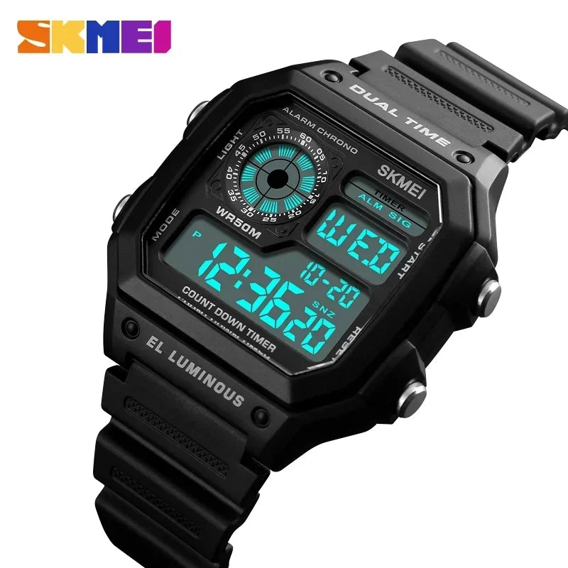 Fashion Men PU Strap Multi function Waterproof Watches Alarm Male Digital Sport Watch
