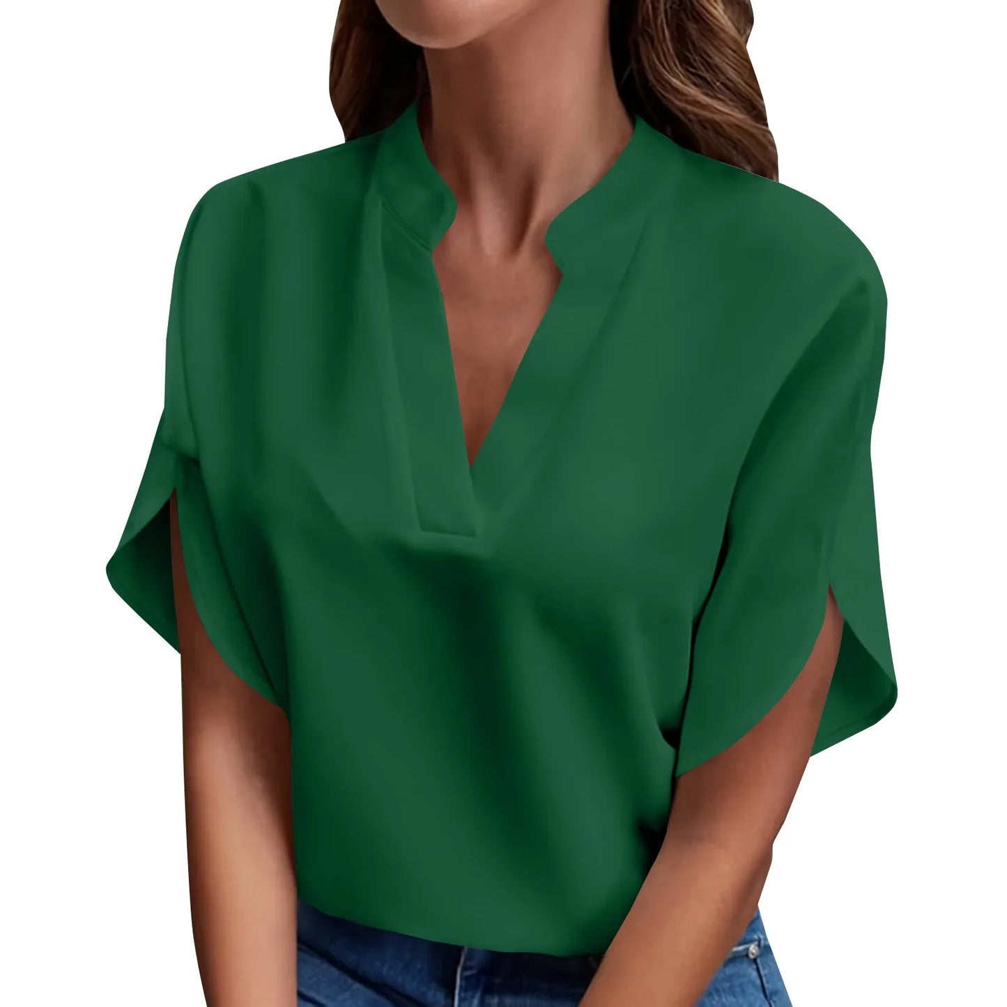 Summer Tops For Women Blouse Short Sleeve Solid V Neck Loose Shirts And Blouses Elegant Tops