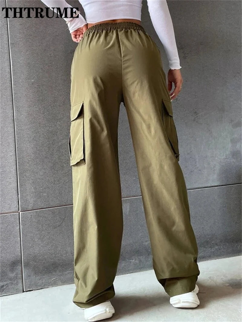 Vintage Streetwear Cargo Pants Fashion Women Solid Oversized Pocket High Waist Baggy Pant