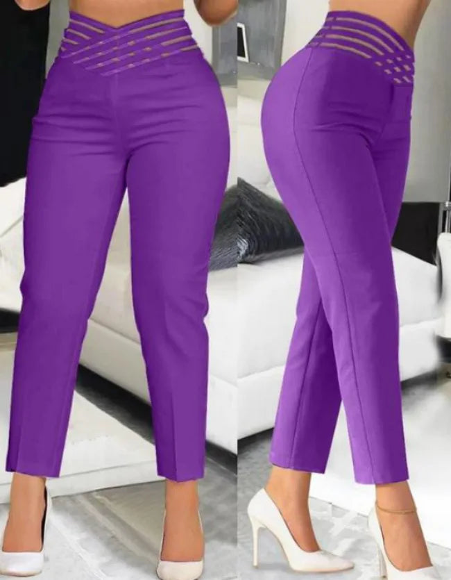 Elegant High Waist Cropped Work Pants For Women, Daily Office Formal Wear