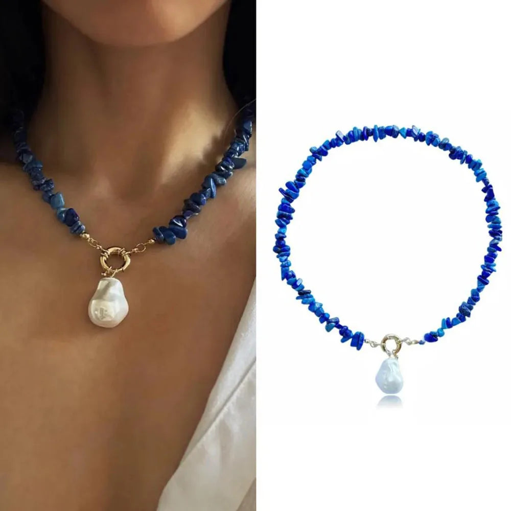 Elegant imitate Barlot Pearl Pendant Choker Necklace Natural Stone Chain For Girls Jewelry Trend Vacation necklace