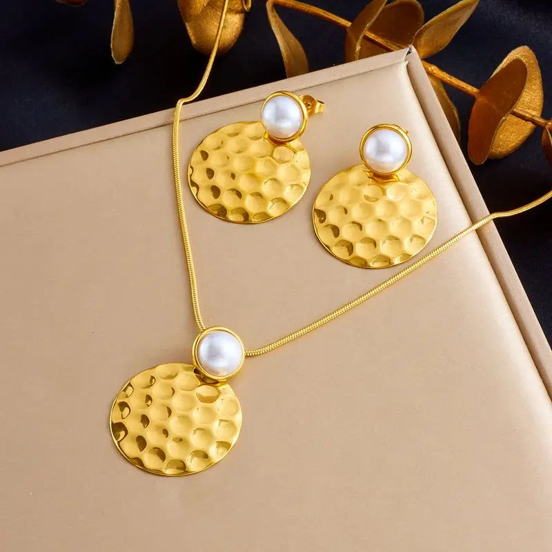 Stainless Steel White Rhinestone Flower Pendant Necklace Earrings For Women Girl Light Luxury Jewelry Set Gifts