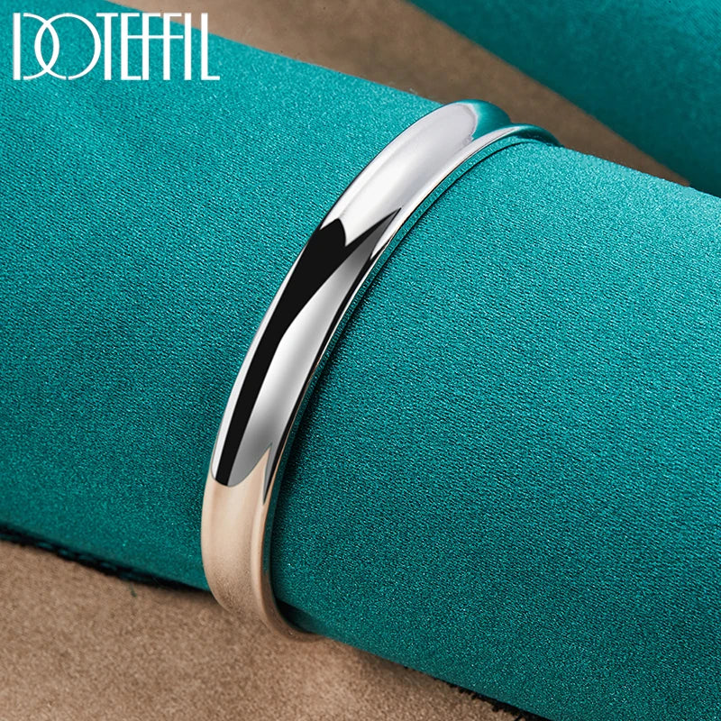 925 Sterling Silver 8mm1 2mm Smooth Bangle Bracelet Set For Women/men
