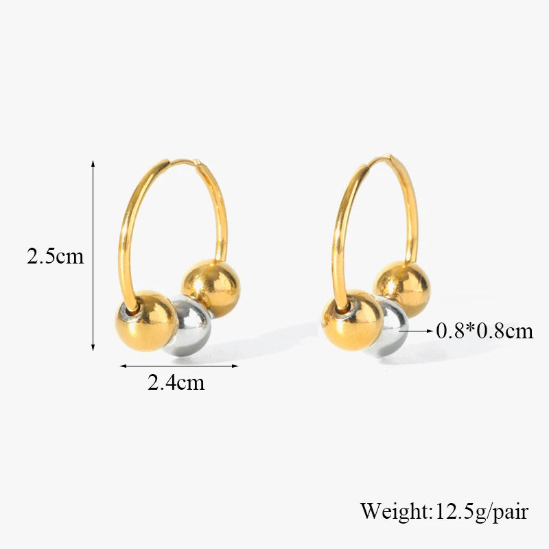 Stainless Steel 18K Gold Plated Bead Pendant Necklace Earrings Jewelry Set For Women