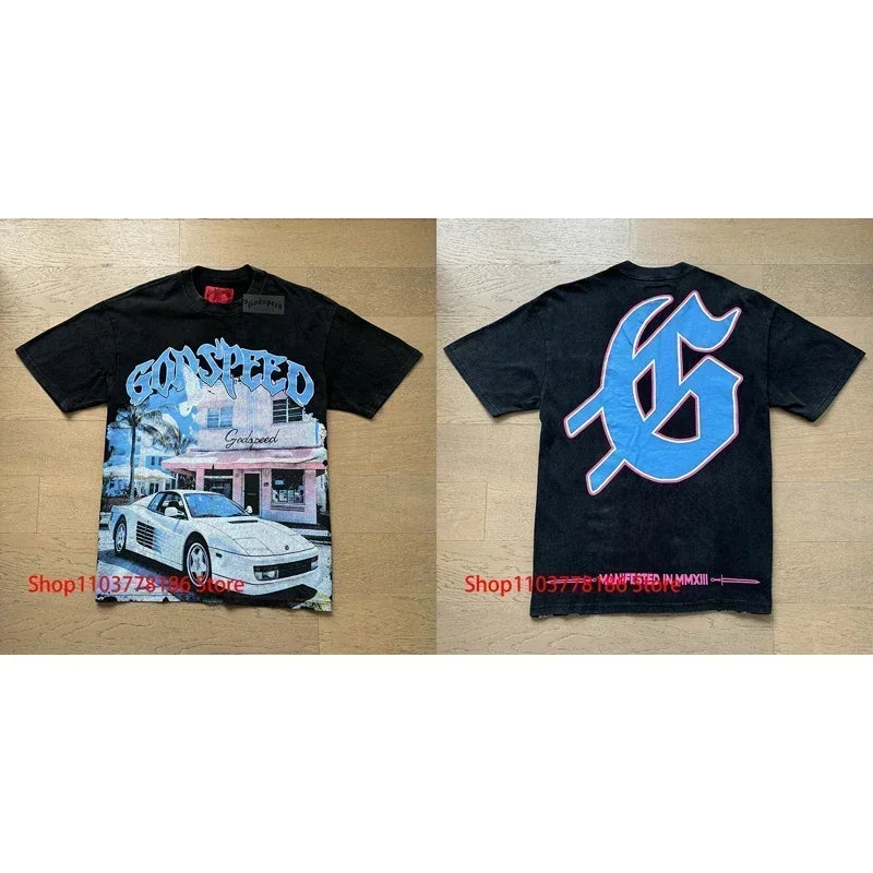 New GOD SPEED T-shirt Pop Fashion Print Streetwear Crewneck