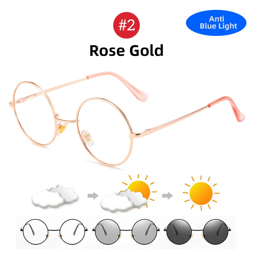 Photochromic Mens Blue Light Blocking Glasses Retro UV400, Anti Glare Round Color Changing Sunglasses