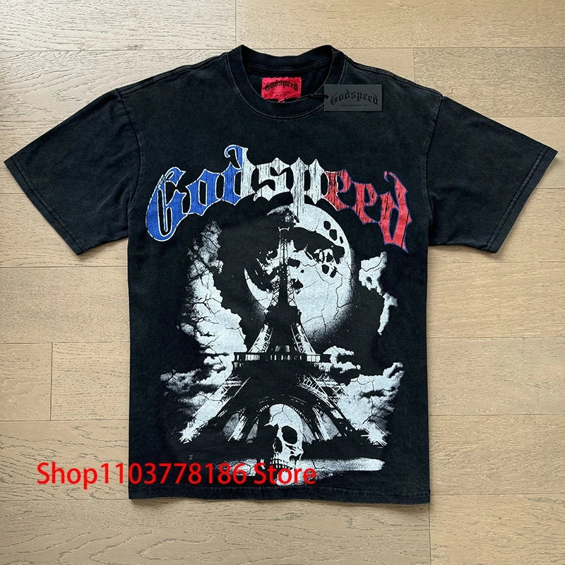 New GOD SPEED T-shirt Pop Fashion Print Streetwear Crewneck