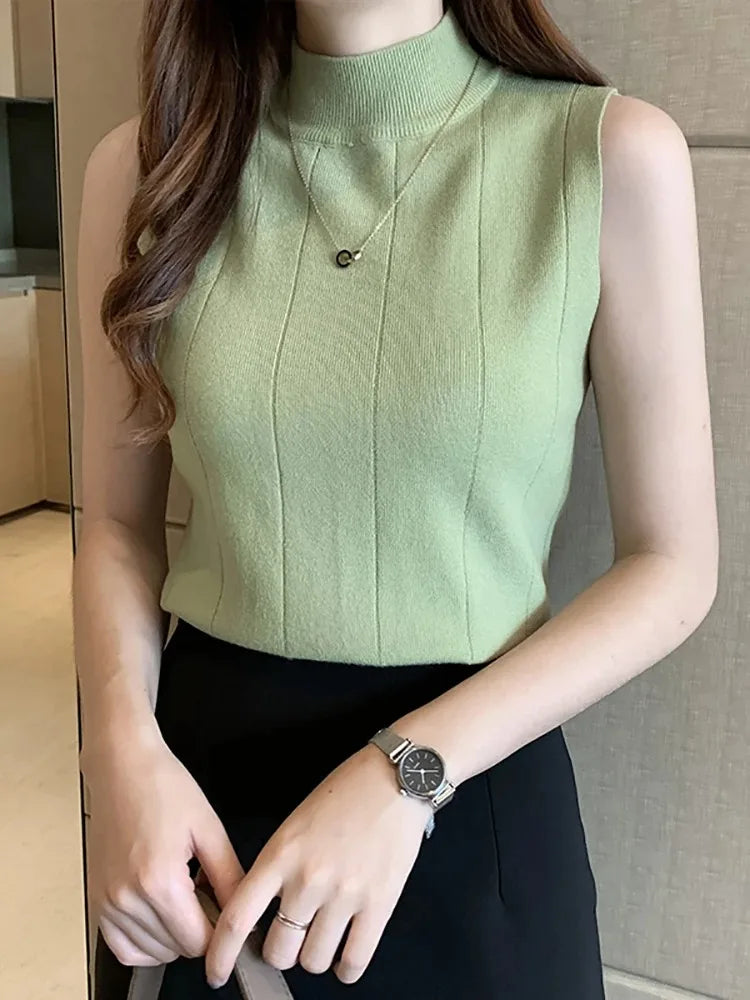 Korean Fashion Ladies Tops Spring New Summer Women Tops Casual Clothes Sleeveless Knit Elastic Blouse
