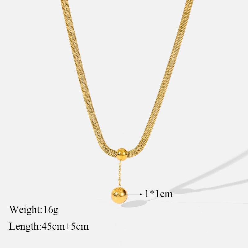 Stainless Steel 18K Gold Plated Bead Pendant Necklace Earrings Jewelry Set For Women