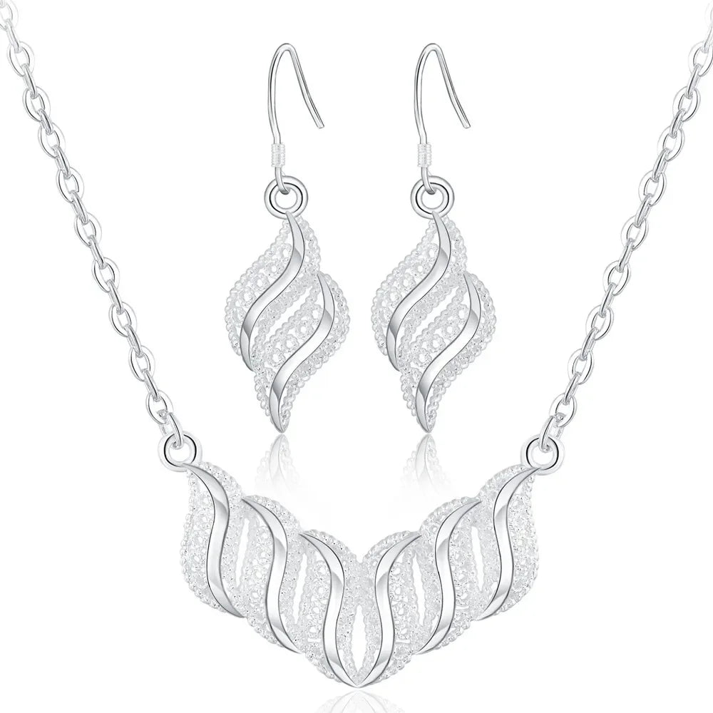 925 Sterling Silver Jewelry Fashion Pretty Pendant Necklace Earring for Women