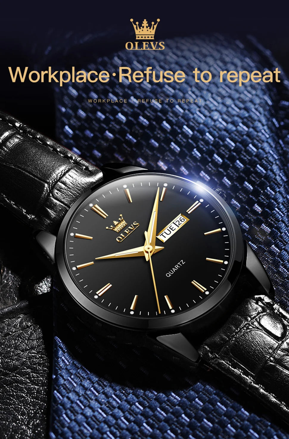 OLEVS Mens Quartz Watches Casual Fashion, Breathable leather Waterproof luminous Wristwatch
