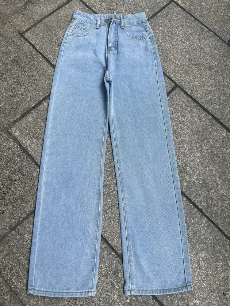 Women's High Waist Stretch Washed Denim Straight Jeans