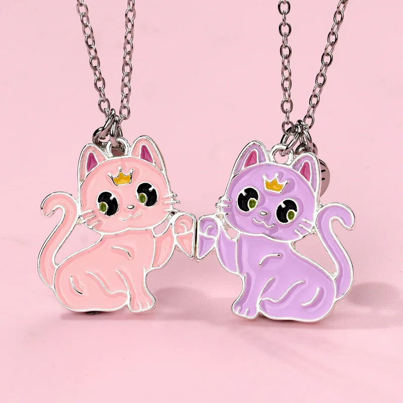 2Pcs/set Cartoon Animal Alloy Cat Best Friend Necklace BFF Friendship Jewelry