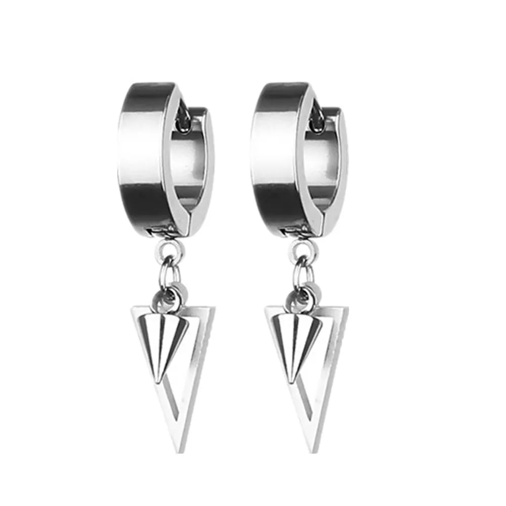 1 Pair Unisex Punk Drop Earrings, Stainless Steel Geometric Triangle Spike Cone Earring
