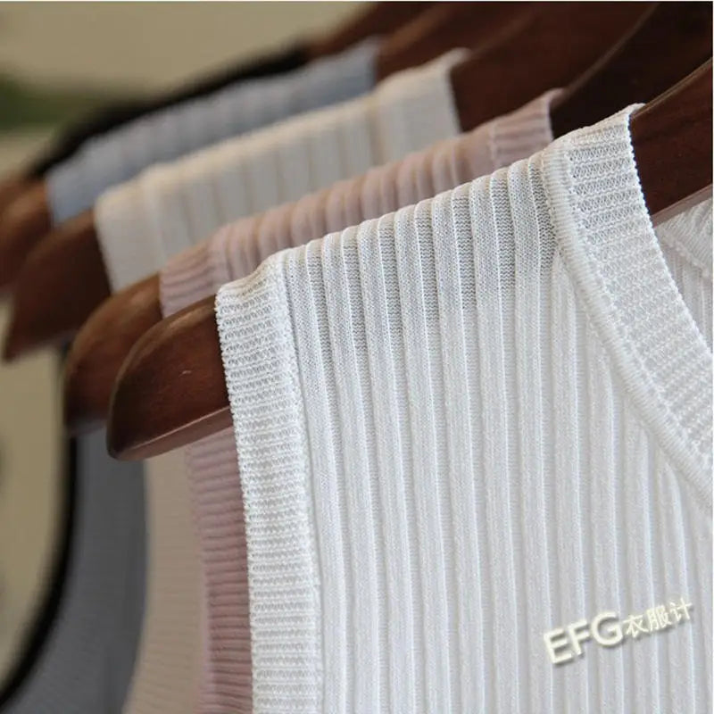 Summer Fashion Knitted Vests O-neck Sleeveless Casual Thin Tops Sleeveless Women Blouse