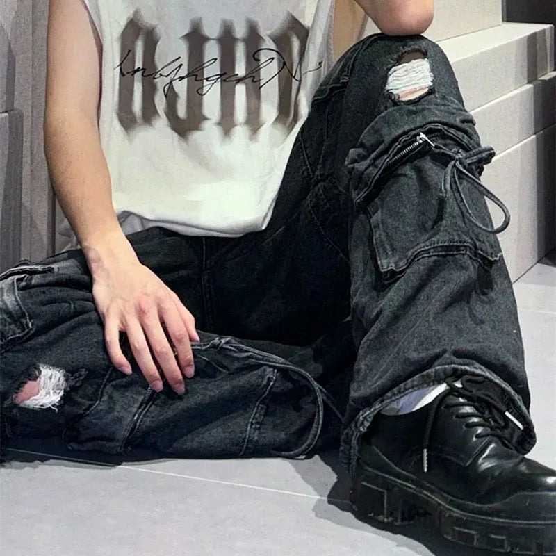 2025 Cyber Y2K Streetwear Multi Pockets Wide Leg Hip Hop Trousers