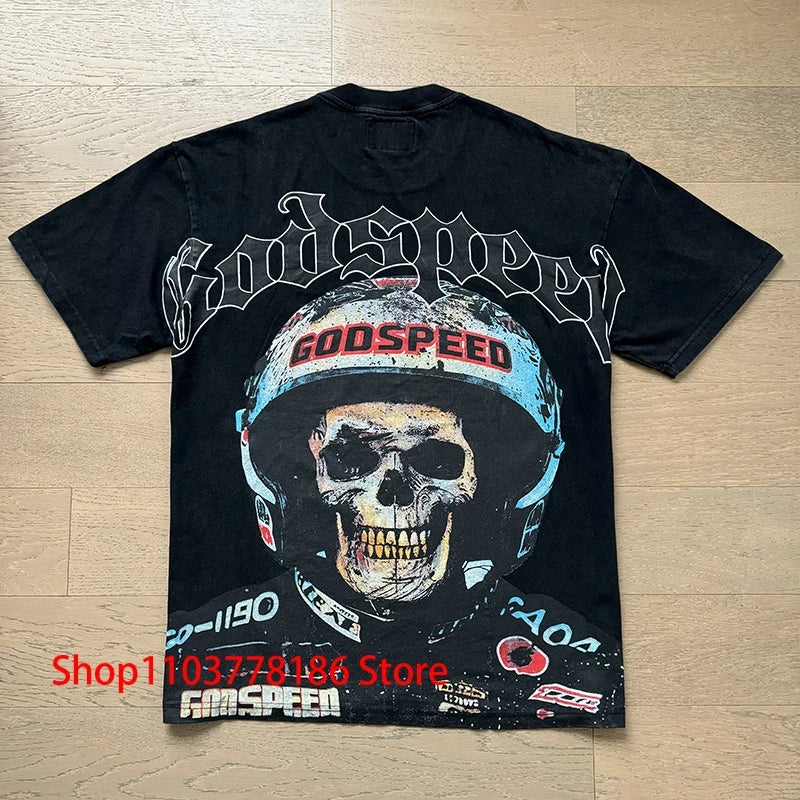 New GOD SPEED T-shirt Pop Fashion Print Streetwear Crewneck