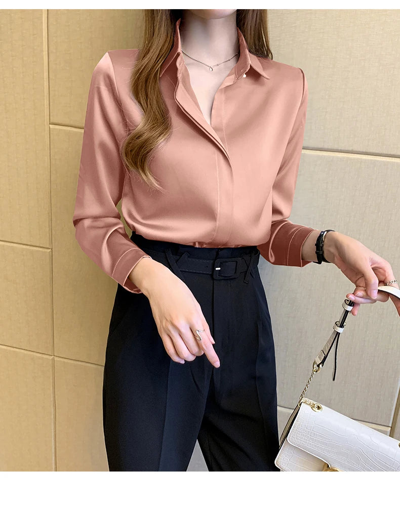 Satin Women Shirt Vintage Long Sleeve Blouse Women Silk Elegant Womens Tops