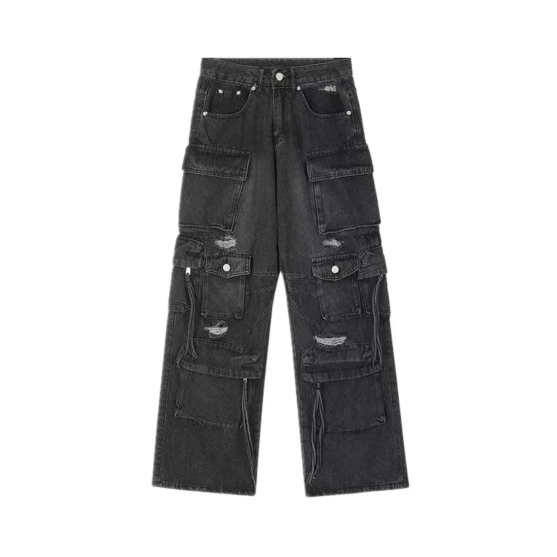 2025 Cyber Y2K Streetwear Multi Pockets Wide Leg Hip Hop Trousers