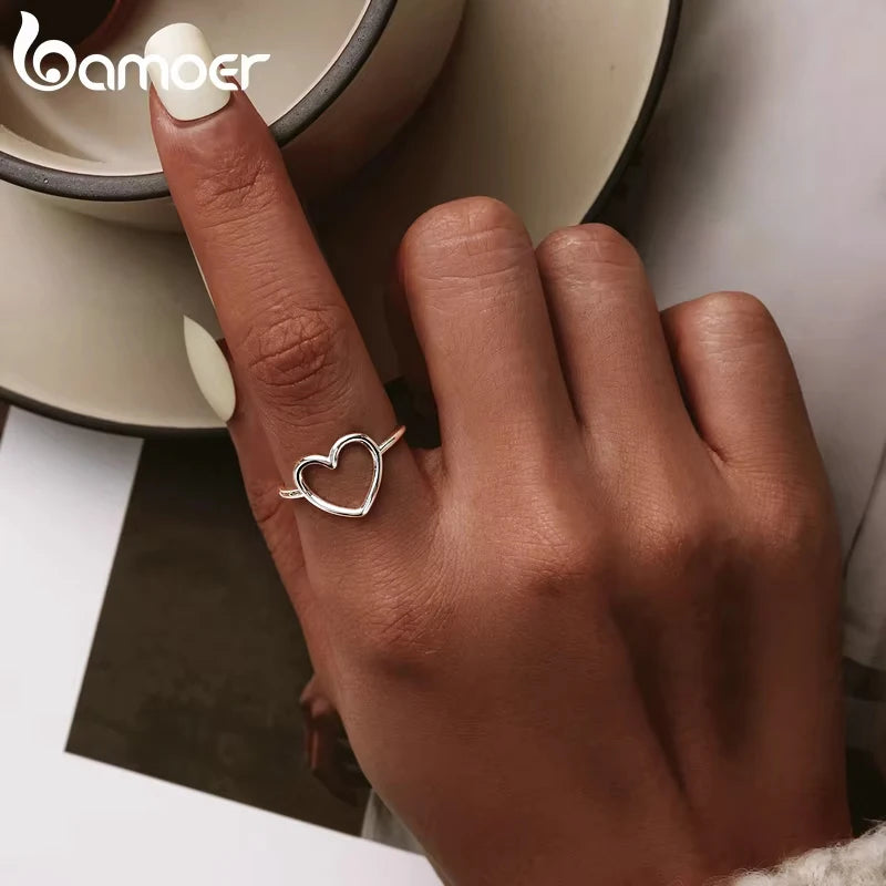 925 Sterling Silver Minimalist Heart Finger Rings for Women