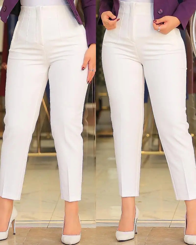 Elegant High Waist Cropped Work Pants For Women, Daily Office Formal Wear