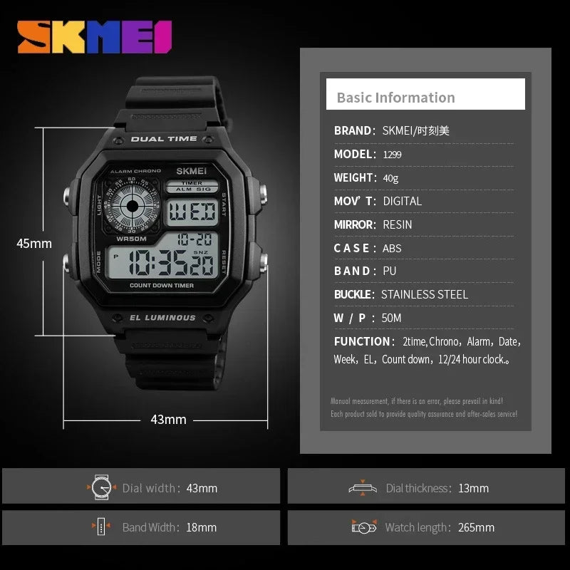 Fashion Men PU Strap Multi function Waterproof Watches Alarm Male Digital Sport Watch