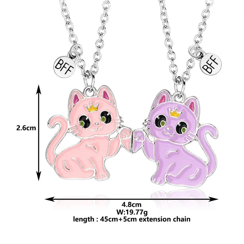 2Pcs/set Cartoon Animal Alloy Cat Best Friend Necklace BFF Friendship Jewelry
