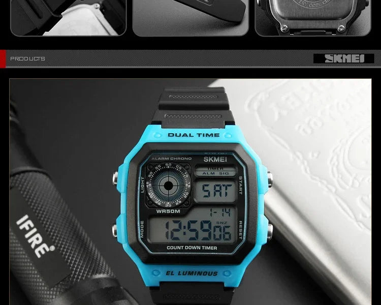 Fashion Men PU Strap Multi function Waterproof Watches Alarm Male Digital Sport Watch