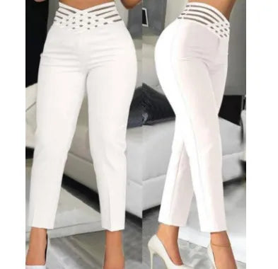 Elegant High Waist Cropped Work Pants For Women, Daily Office Formal Wear