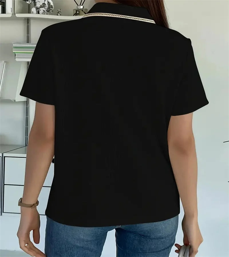 Women's pure color button-down T-shirt spring and summer casual office short-sleeved shirt