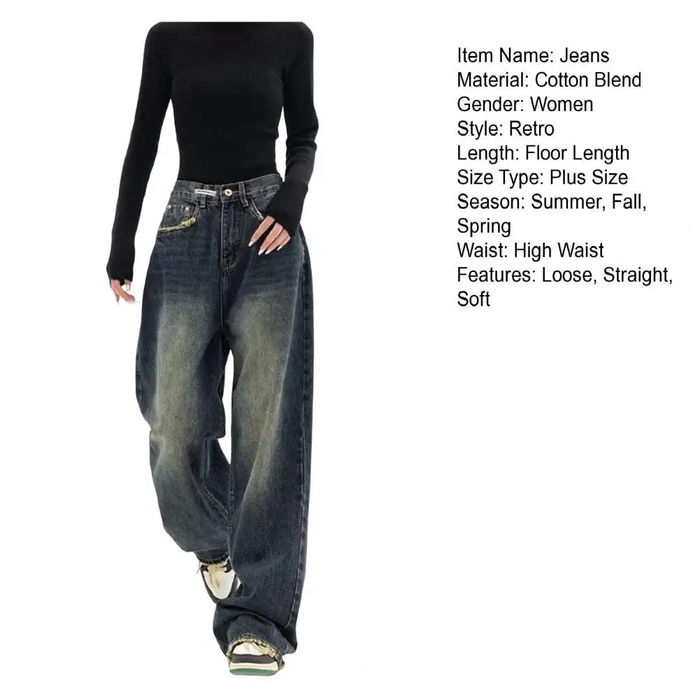Wide Leg, Floor Length Loose Denim High Waist Vintage Hip Hop Streetwear Women Jeans