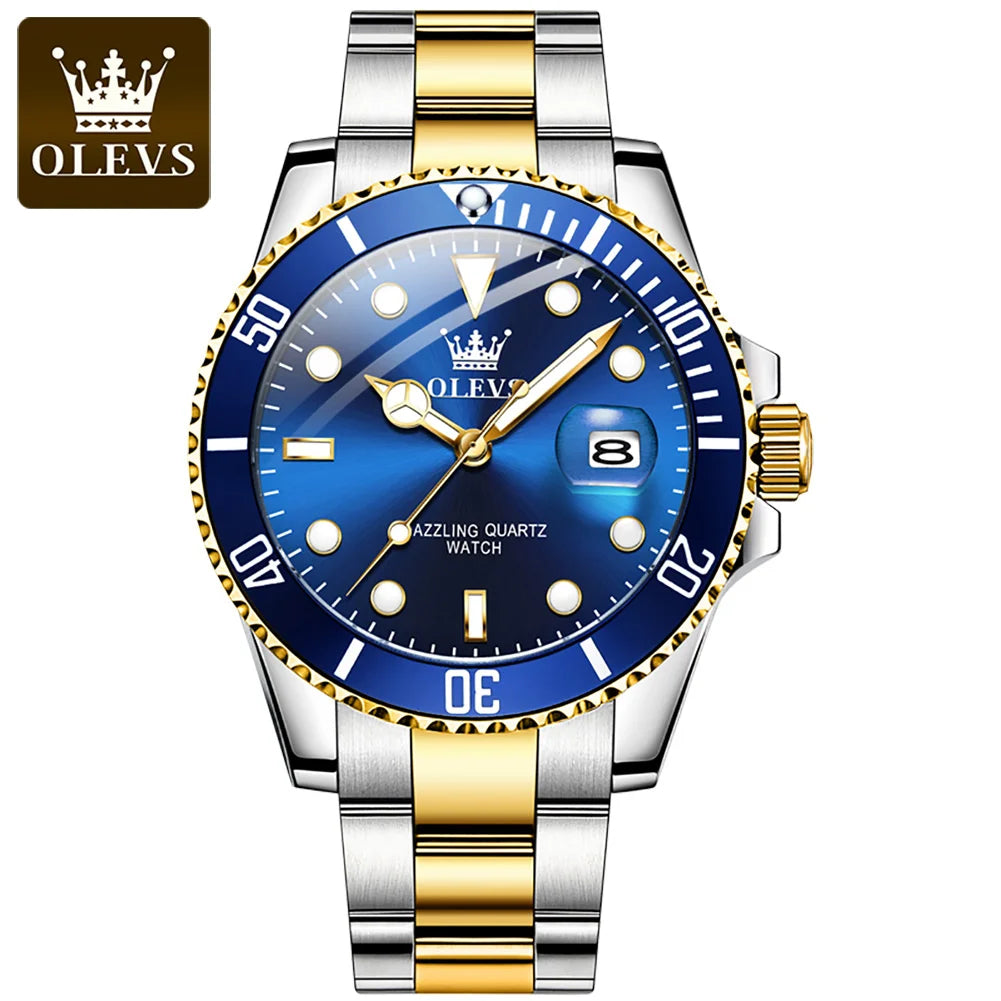 OLEVS Mens Quartz Watches, Waterproof Luminous Large Dial Men Wristwatches Sports Stainless Steel Watch