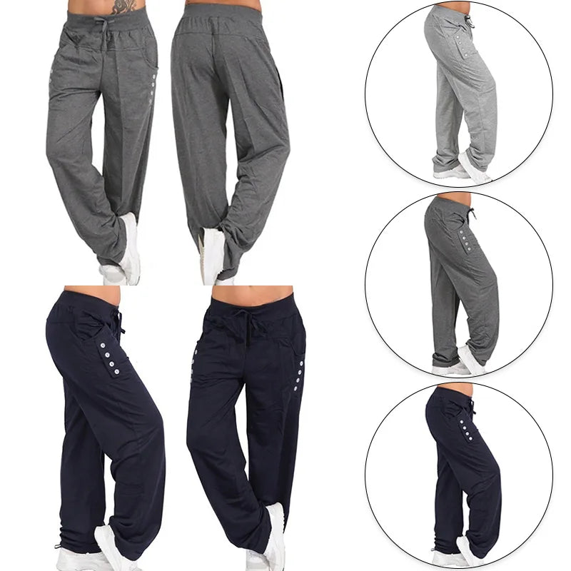 Casual Joggers Women's Hip Hop High Waist Baggy Sweatpants Running Jogging Sports Pants, Casual Streetwear