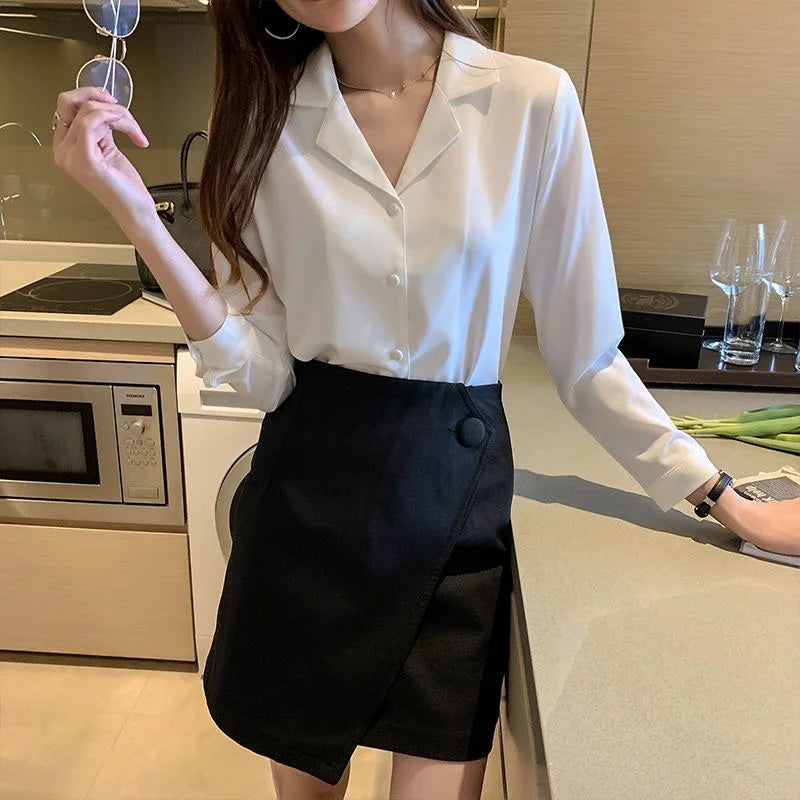 Women Office Wear Lady long Sleeve Notched Collar