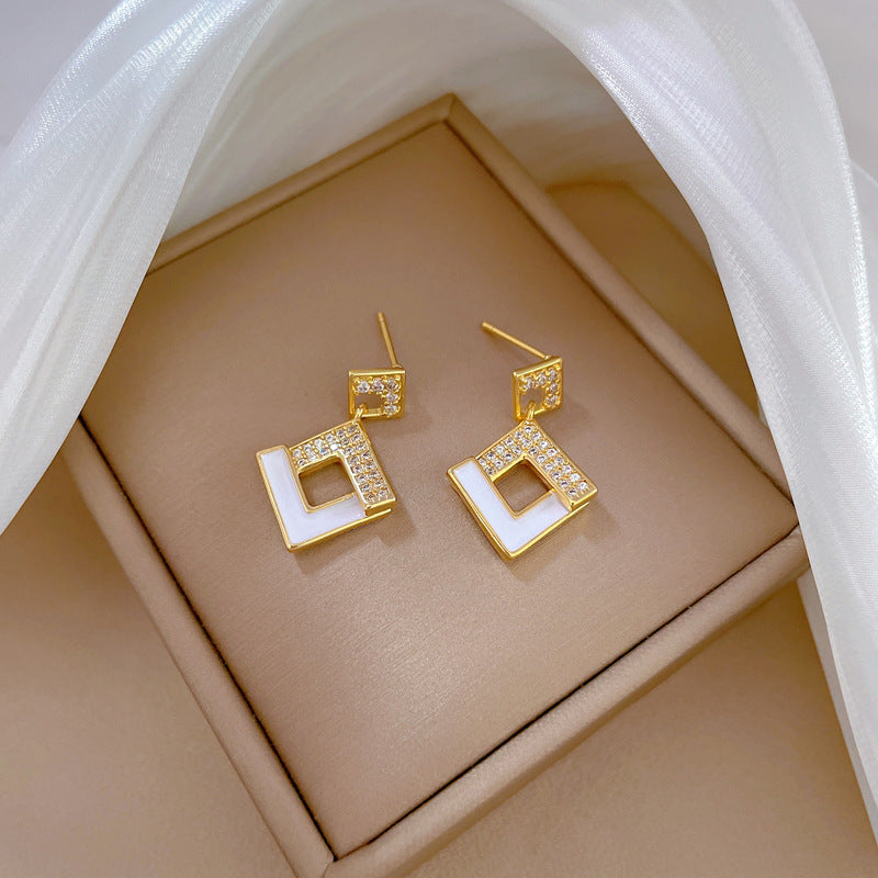 Stainless Steel Austrian Crystal Enamel Square Pendant Jewelry Sets Women