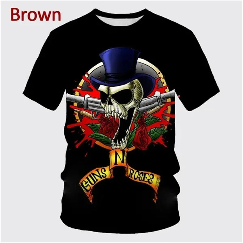 Guns Rose Rock Band 3D Printing T-shirt Men's Short Sleeve Fun Hip-hop Unisex Casual Fashion T Shirt
