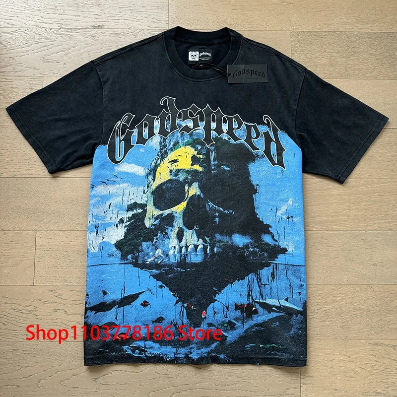 New GOD SPEED T-shirt Pop Fashion Print Streetwear Crewneck