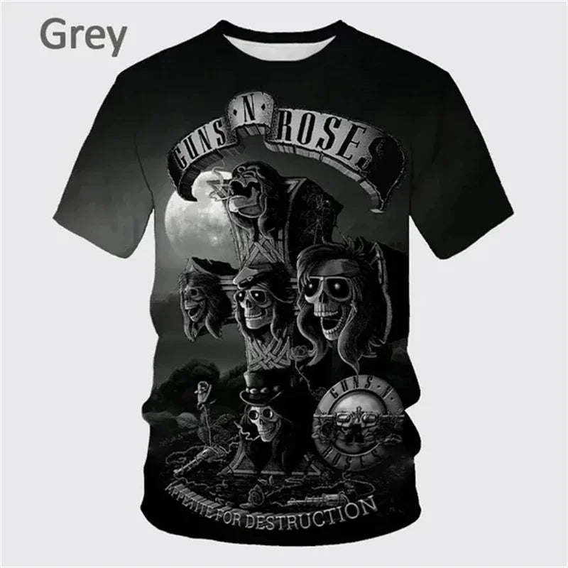 Guns Rose Rock Band 3D Printing T-shirt Men's Short Sleeve Fun Hip-hop Unisex Casual Fashion T Shirt