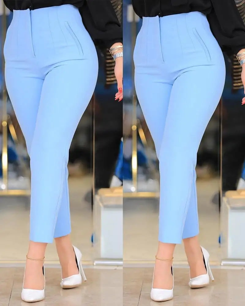 Elegant High Waist Cropped Work Pants For Women, Daily Office Formal Wear
