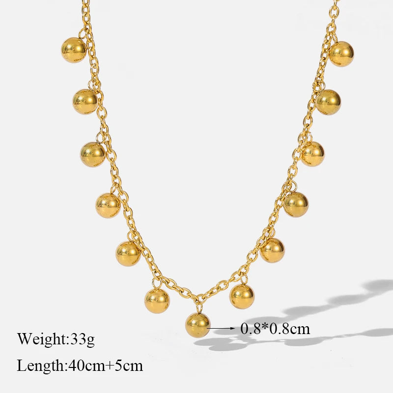 Stainless Steel 18K Gold Plated Bead Pendant Necklace Earrings Jewelry Set For Women