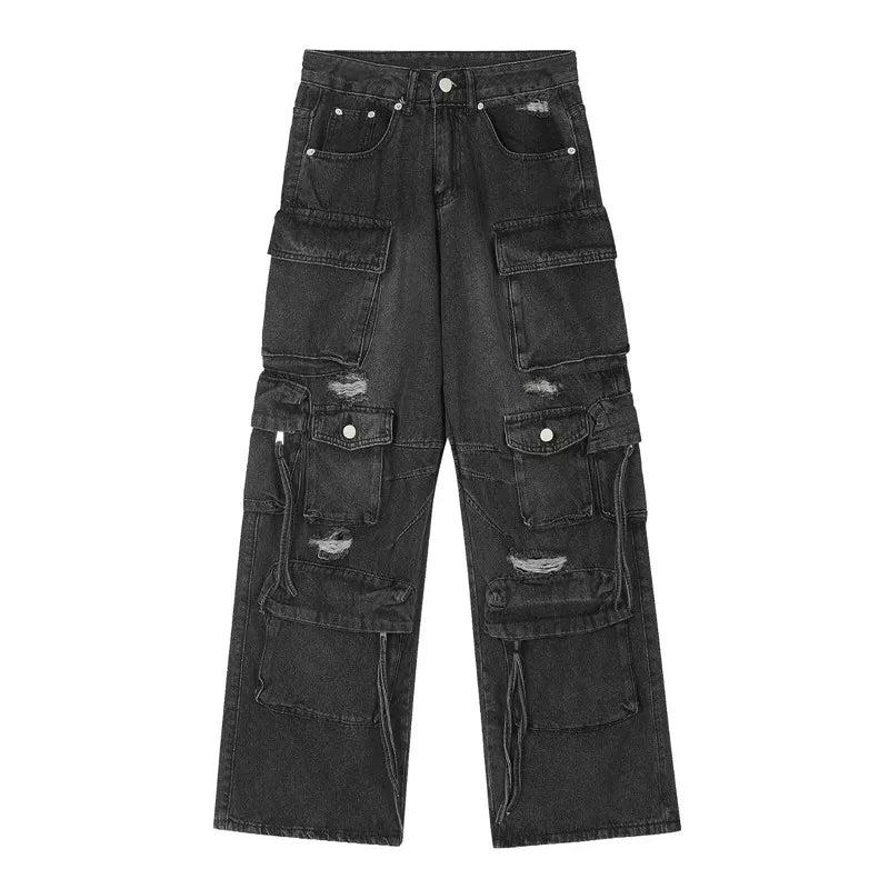 2025 Cyber Y2K Streetwear Multi Pockets Wide Leg Hip Hop Trousers