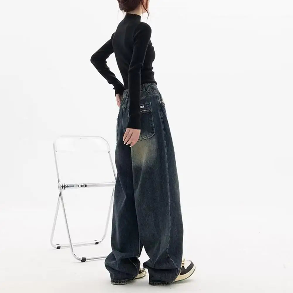 Wide Leg, Floor Length Loose Denim High Waist Vintage Hip Hop Streetwear Women Jeans