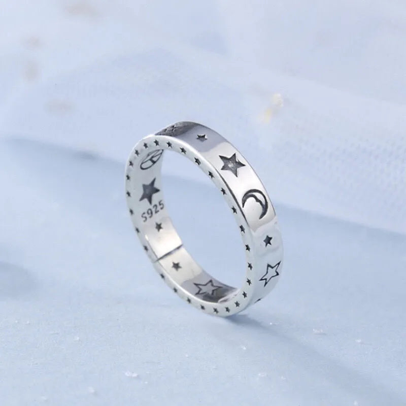 925 Sterling Silver Stars Moon Woman Rings Luxury style Designer Jewelry