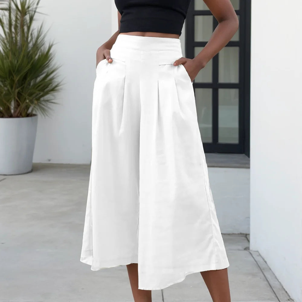 Female Summer Pants for Women Cotton Linen Plus Size Wide Leg Pants Solid Elegant Fashion Daily Elastic Pant