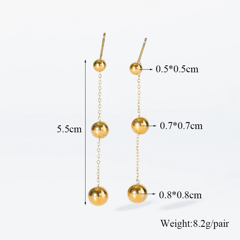 Stainless Steel 18K Gold Plated Bead Pendant Necklace Earrings Jewelry Set For Women
