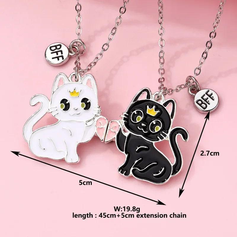 2Pcs/set Cartoon Animal Alloy Cat Best Friend Necklace BFF Friendship Jewelry